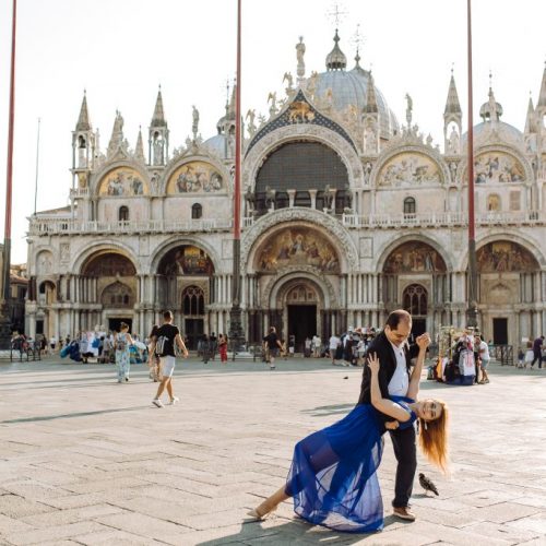Fotógrafo brasileiro em Veneza : Fotos em Veneza - Casal dançando em frente Praça São Marcos